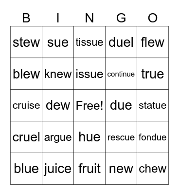 Long U Vowel Teamsbr Bingo Card