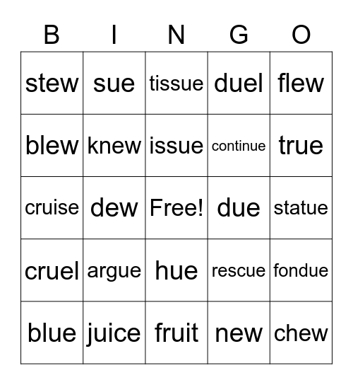 Long U Vowel Teamsbr Bingo Card