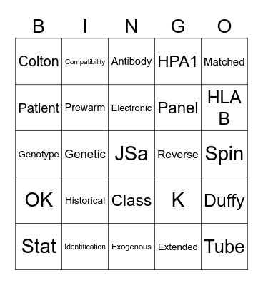 Blood Bank Bingo Card