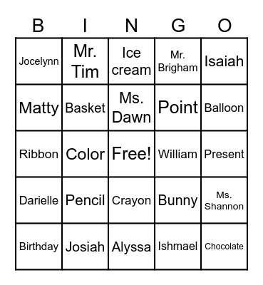 Spelling Word Bingo Card