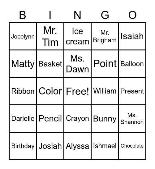 Spelling Word Bingo Card