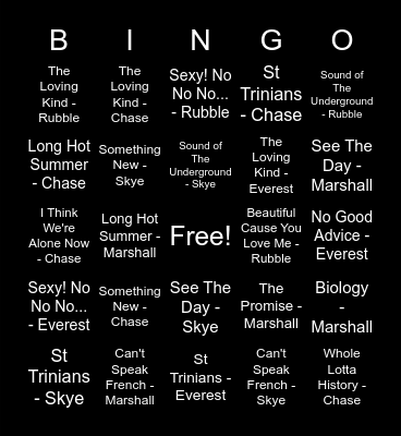 October 2020 - Animals Bingo Card