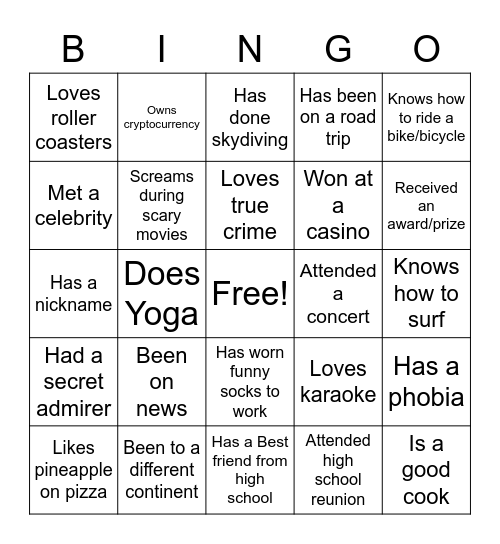 Team Building Bingo Card