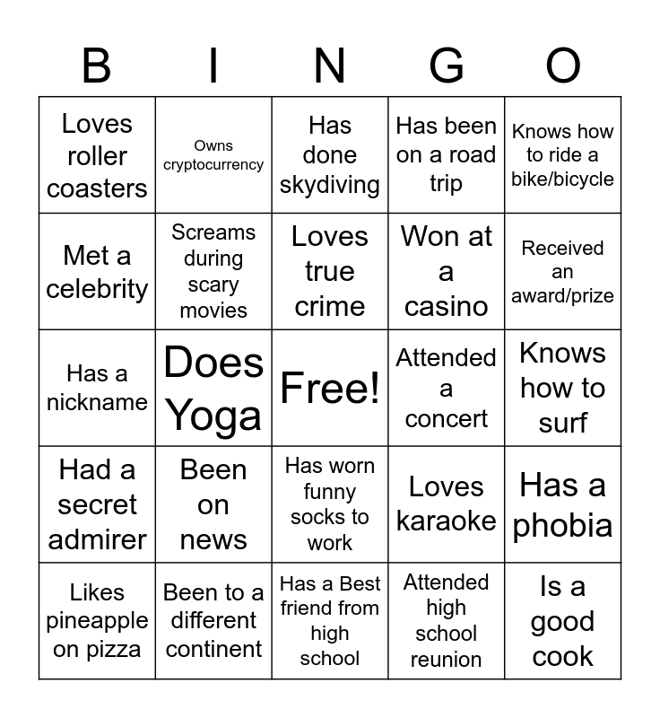 Team Building Bingo Card