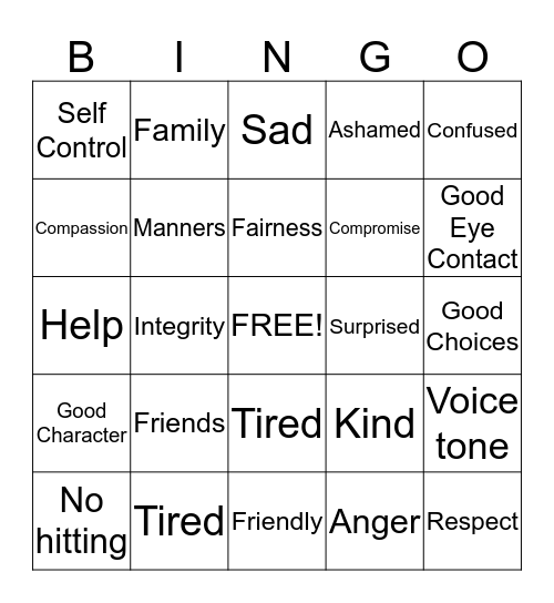 Social Skills Bingo Card