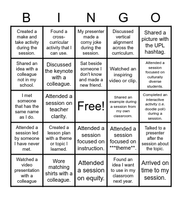 Hanover UPL Conference BINGO Card