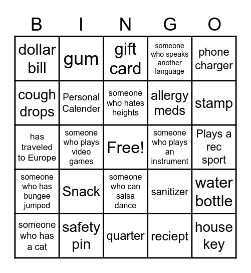 Do you have/Can you find... Bingo Card