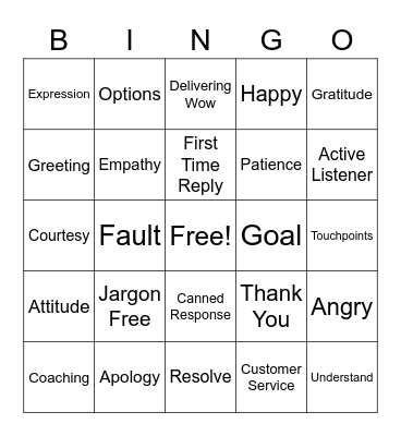 Customer Service Bingo Card