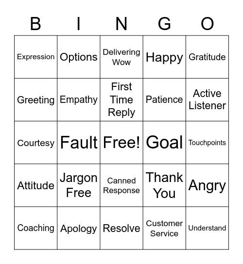 Customer Service Bingo Card