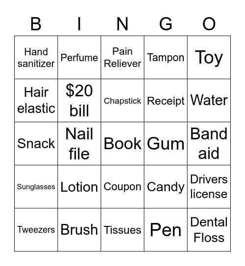 What's in Your Purse? Bingo Card