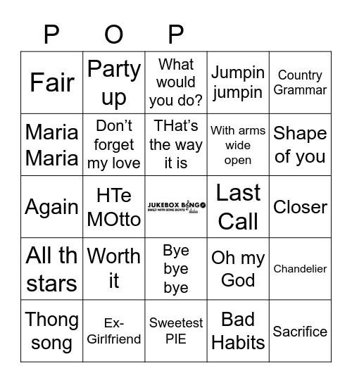 POP MUSIK Bingo Card