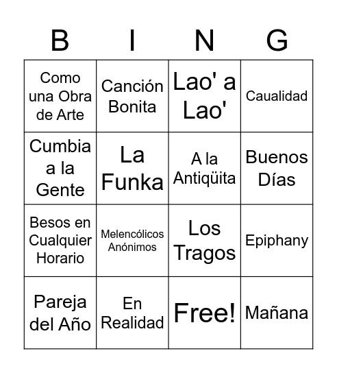 2022 Marzo Música Madness Bingo Card