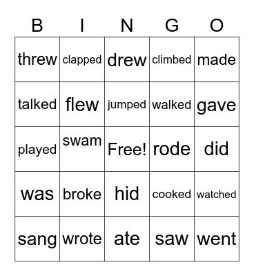 PAST TENSE VERBS Bingo Card