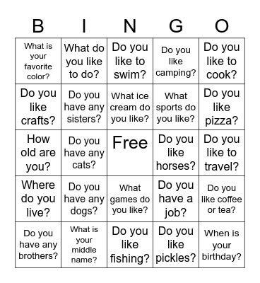 Questions for Friends! Bingo Card
