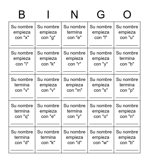 Bingo humano:: el alfabeto Bingo Card