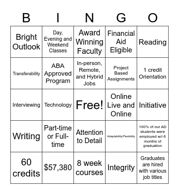 Madison College Legal Studies/Paralegal Program Bingo Card