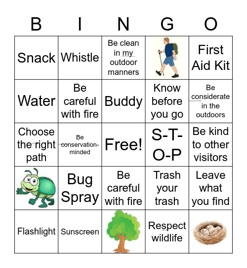 Hiking Bingo Card