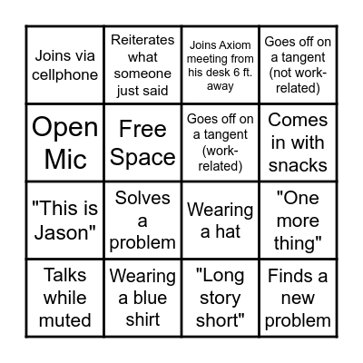 Jason in a Meeting BINGO Card