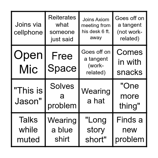 Jason in a Meeting BINGO Card