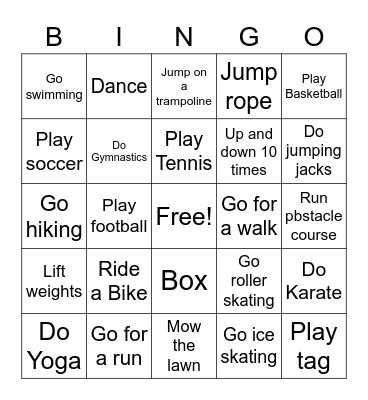 Fitness Bingo Card