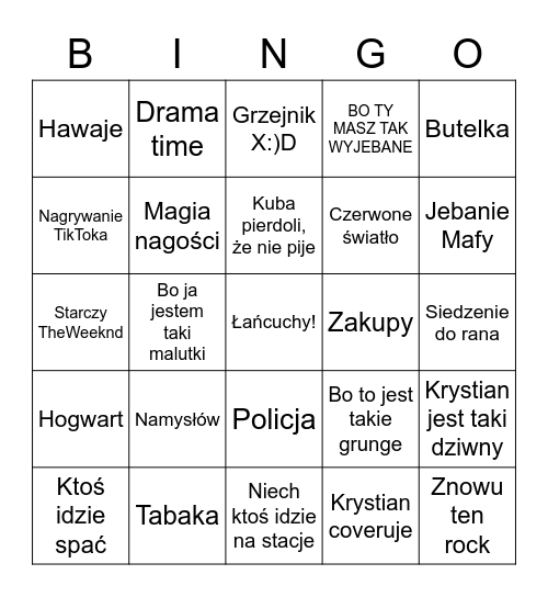 Bingo Jaracza Bingo Card