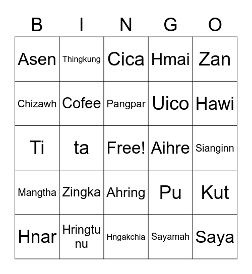 Easy Chin Bingo Card