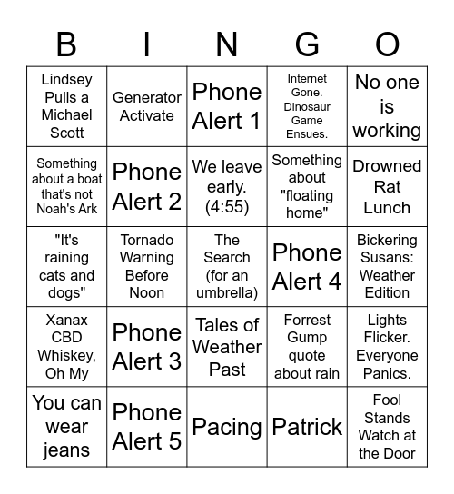 Bad Weather Bingo Card