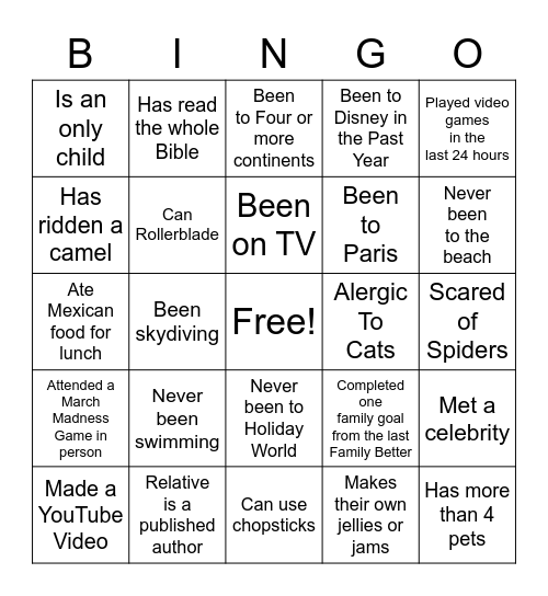 Family Better Bingo Card