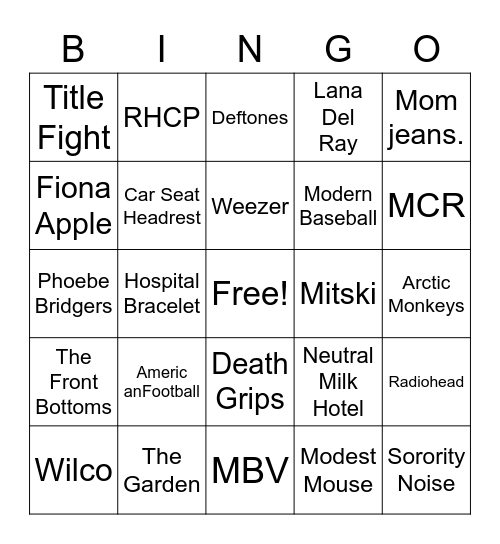 Manipulator Music Bingo Card