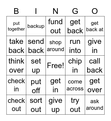 Phrasal Verbs Bingo Card