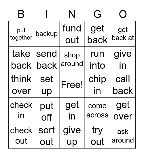 Phrasal Verbs Bingo Card