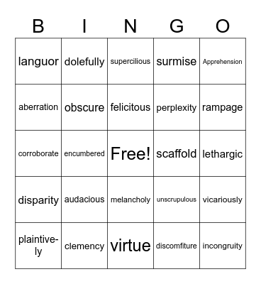 Vocabulary Bingo Card