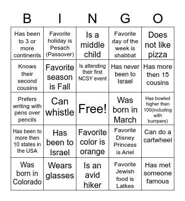 Human Bingo Card