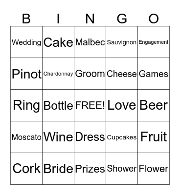 Wine Shower Bingo Card