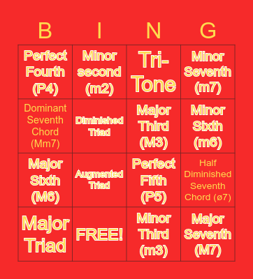 WNHS AP Music Theory Intervals Bingo Card