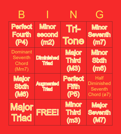 WNHS AP Music Theory Intervals Bingo Card