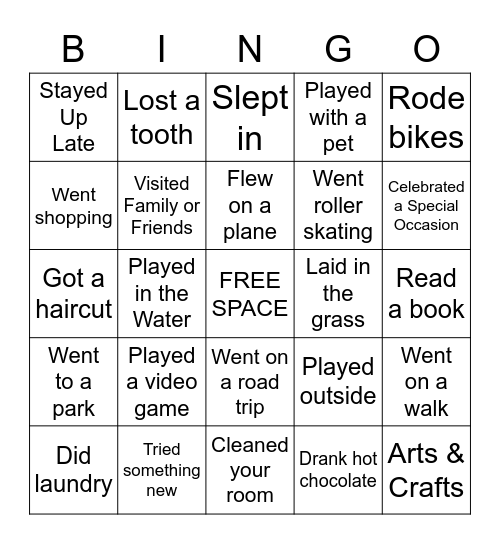 Spring Break BINGO! Bingo Card