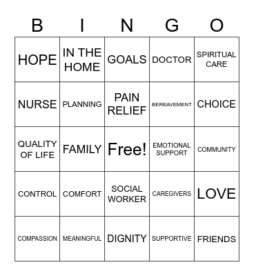 Finding HOPE with Hospice Care Bingo Card
