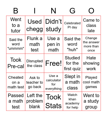 MATH BINGO Card