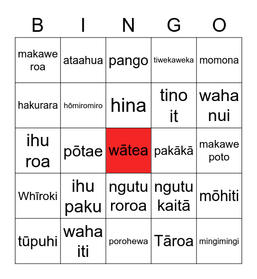 Wharewhare_Kupu Āhua Bingo Card