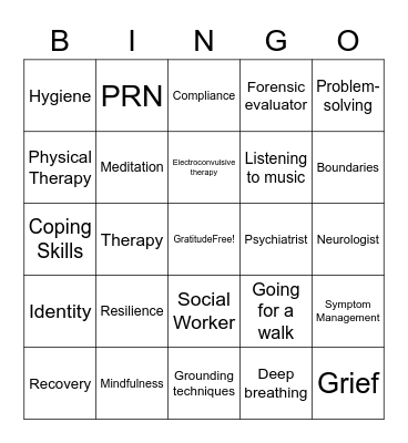 Treatment Bingo Card