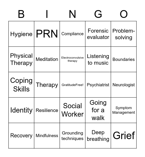 Treatment Bingo Card