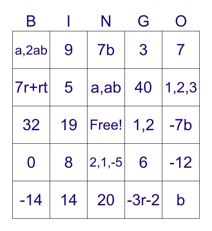 Expression Bingo Card