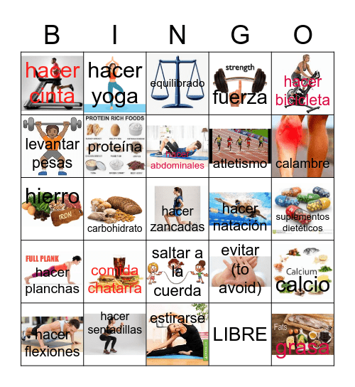 CCHS--Spanish 3, Unit 4B Mantenerse en forma Bingo Card