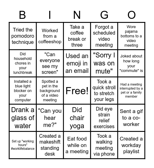 Work from Home Bingo Card