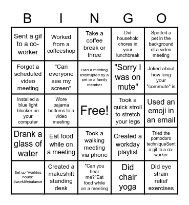 Work from Home Bingo Card