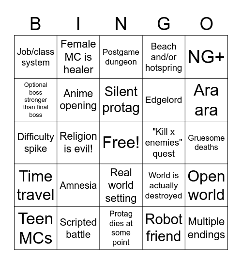 JRPG Bingo Card