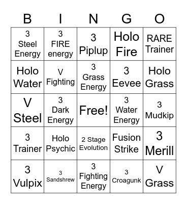 Pokemon Card Bingo Card