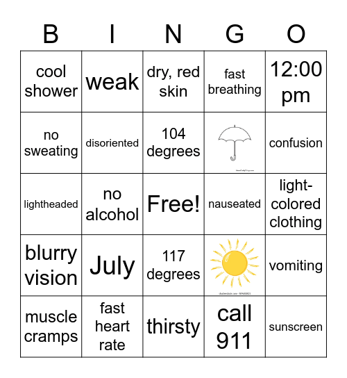 Hyperthermia Bingo Card