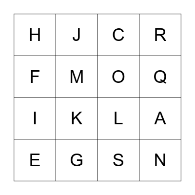 UPPER CASE ALPHABET BINGO (a-t) Bingo Card